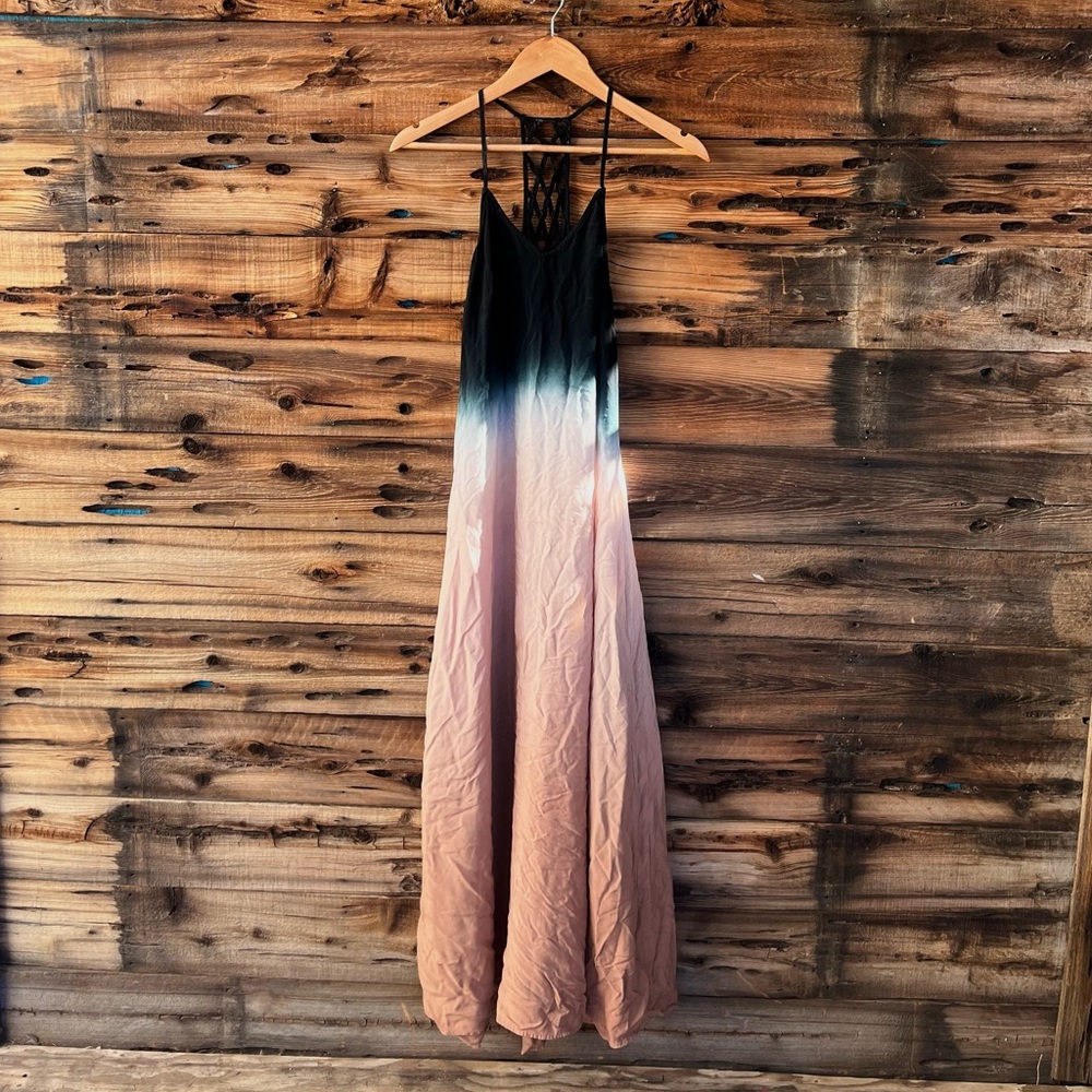 LULUS | Tie-Dye Ombre Pink Black Maxi Dress L